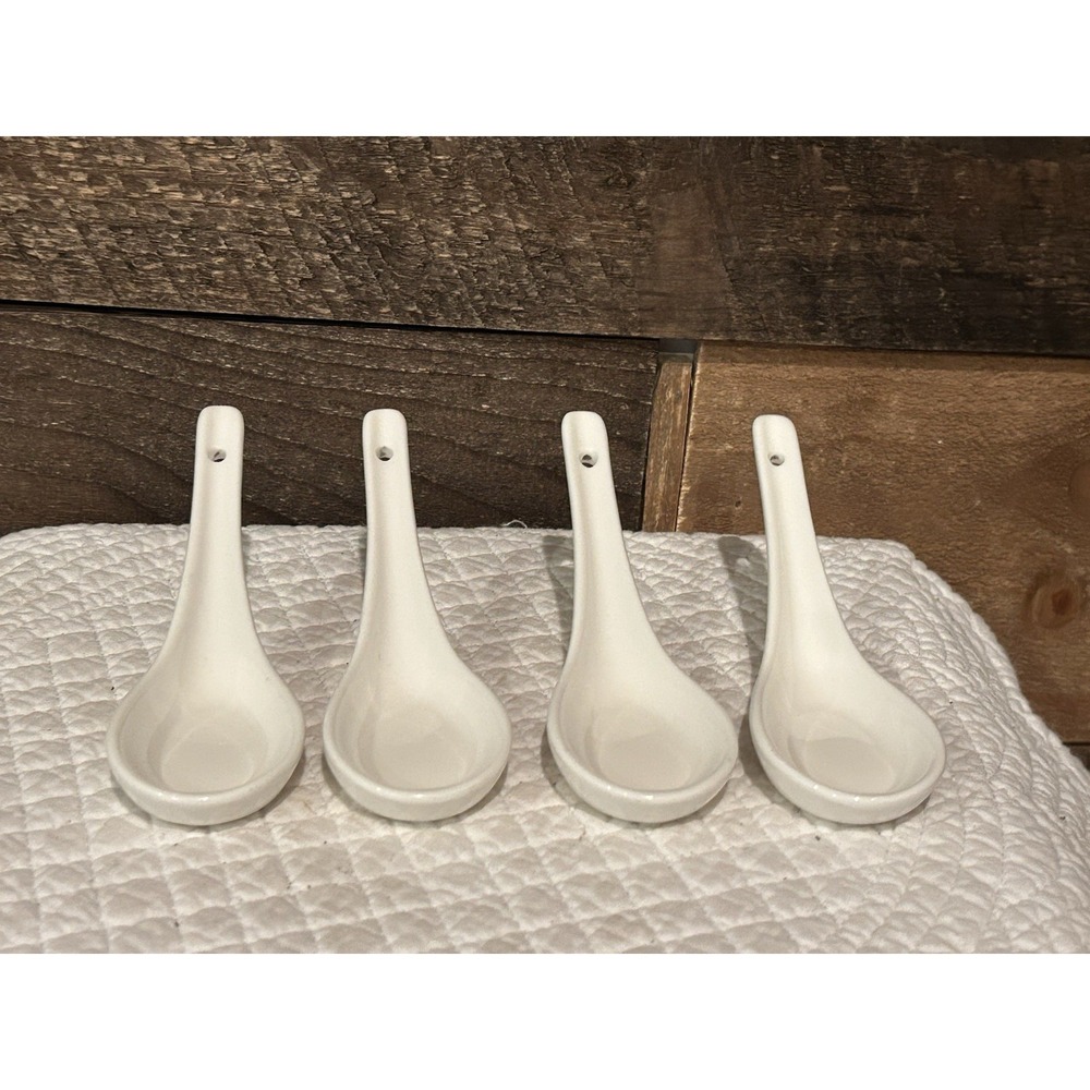 4 Saki Spoons China White Serving Spoon Liquid Display